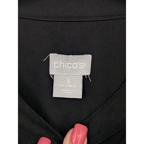 Chicos Button Up Poplin Top Women Size 16 Crochet Balloon Sleeve Romantic Office - Picture 6 of 8